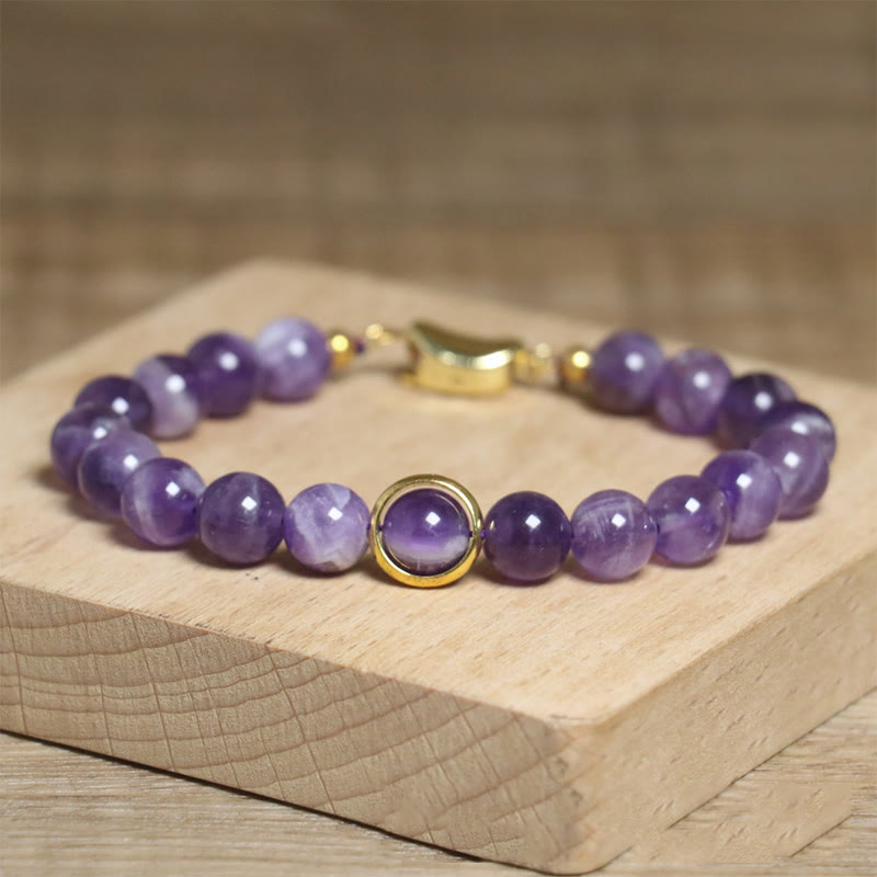 Buddha Stones Natural Amethyst Beads Balance Relieves Stress Buckle Bracelet - image 2