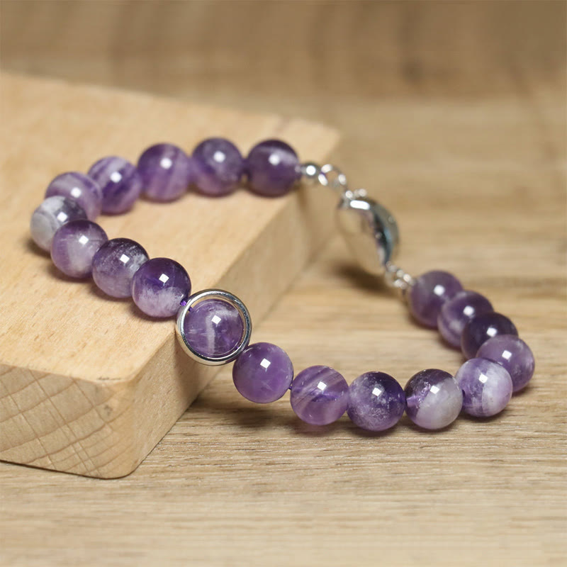 Buddha Stones Natural Amethyst Beads Balance Relieves Stress Buckle Bracelet - image 9