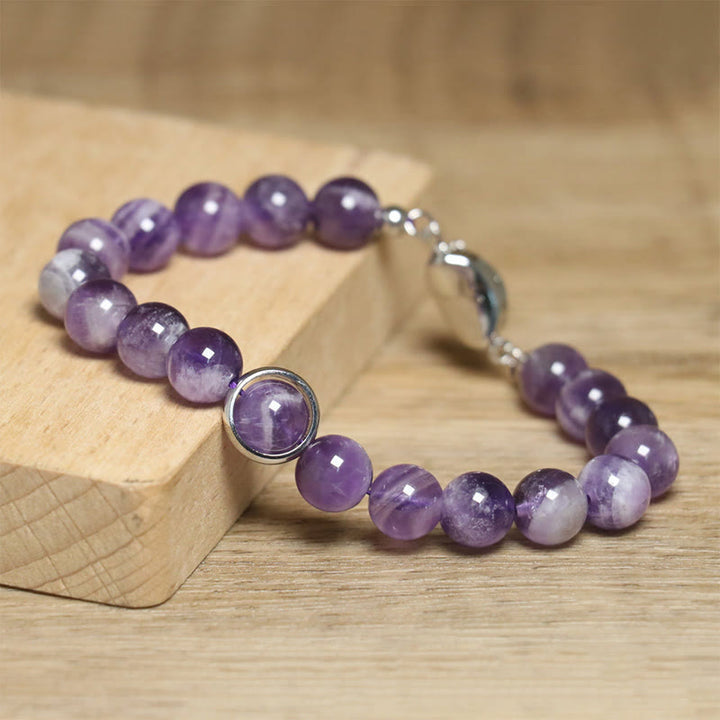 Buddha Stones Natural Amethyst Beads Balance Relieves Stress Buckle Bracelet - image 9