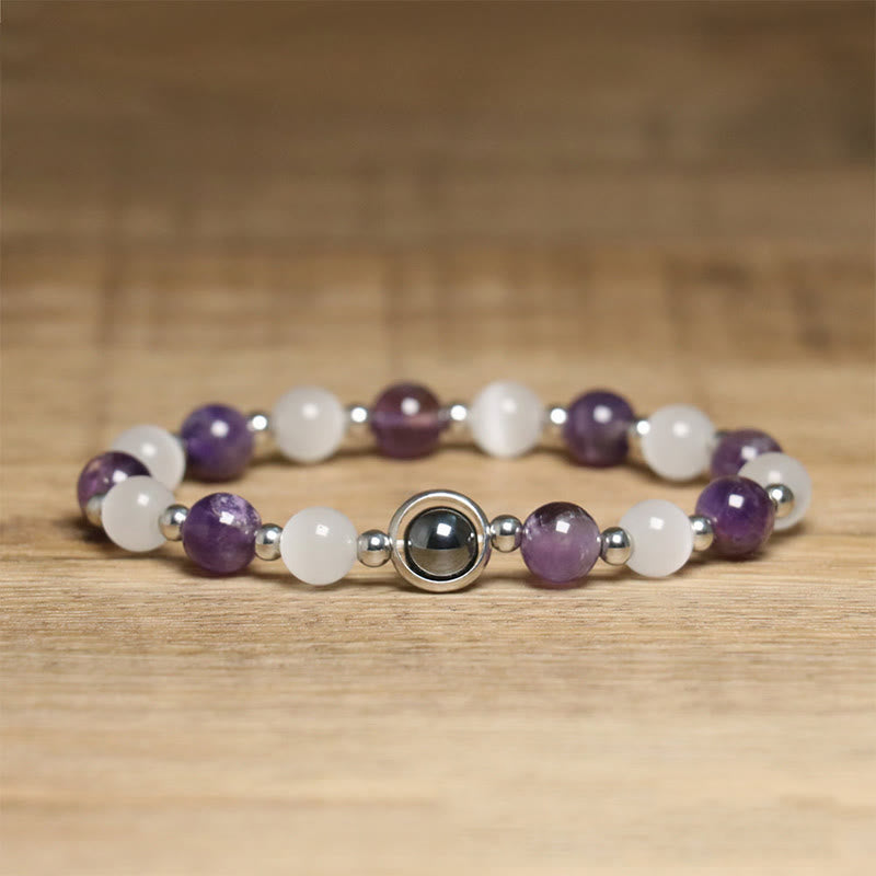 Buddha Stones Natural Amethyst White Cat's Eye Beads Balance Bracelet - image 4