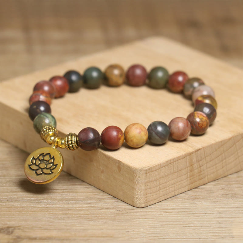 Buddha Stones Natural Colorful Emperor Stone Lotus Pattern Anti-stress Bracelet - image 1