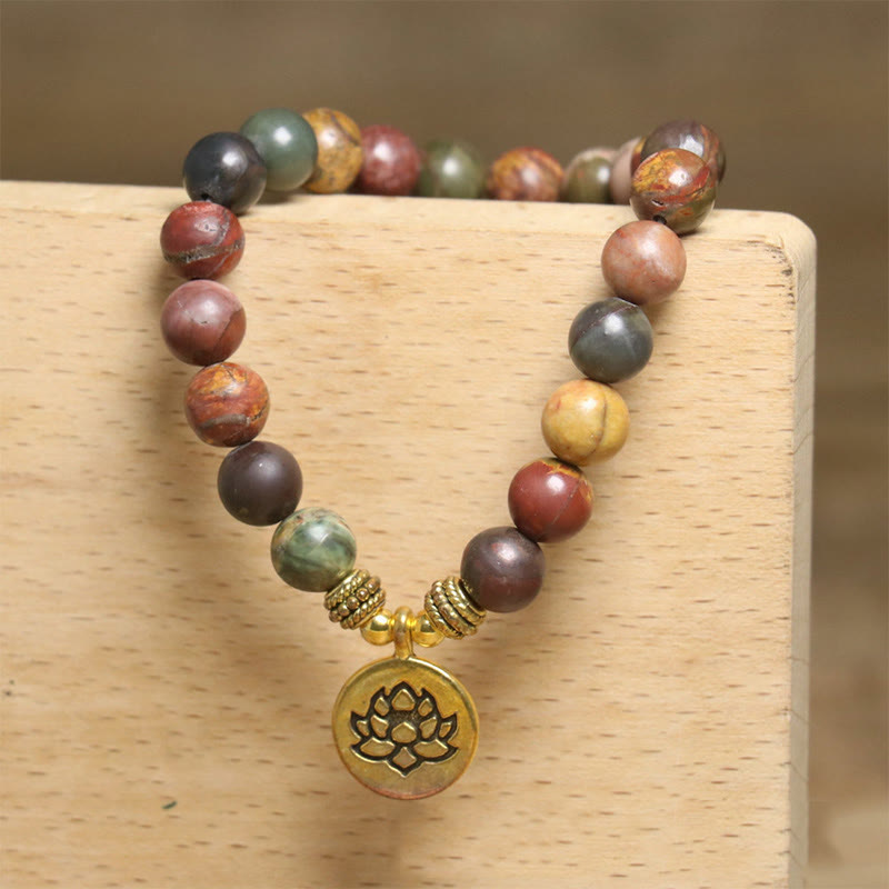 Buddha Stones Natural Colorful Emperor Stone Lotus Pattern Anti-stress Bracelet - image 7