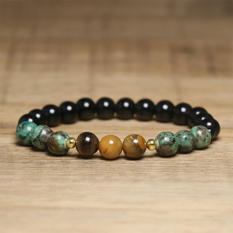 Buddha Stones Turquoise Tiger Eye Beads Glass Balance Serenity Bracelet - image 8