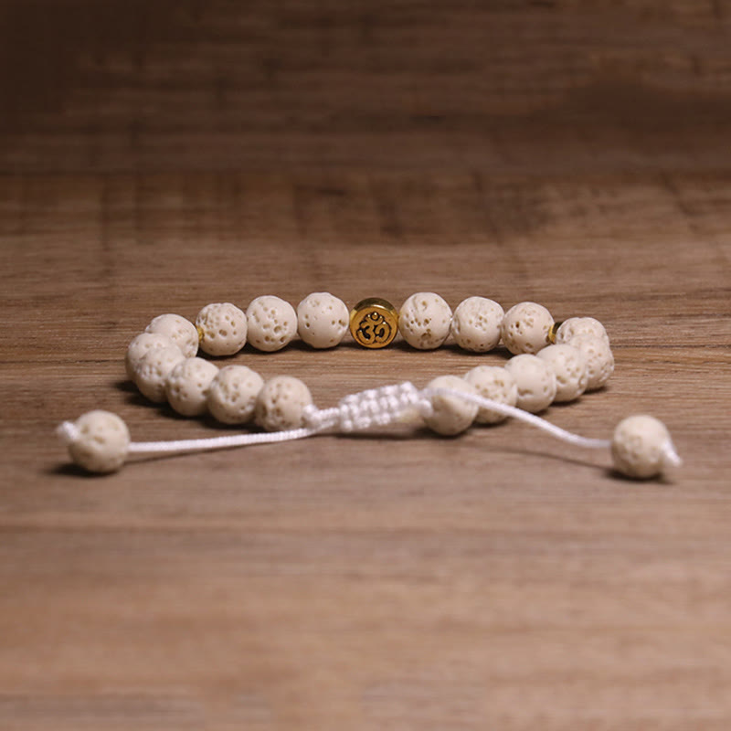 Buddha Stones Whitelava Rock Om Symbol Healing Calm Bracelet - image 2