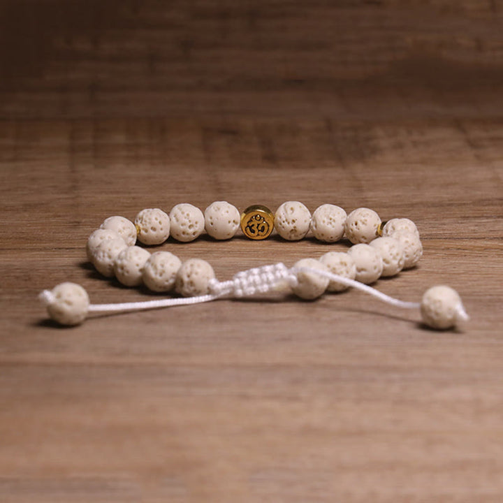 Buddha Stones Whitelava Rock Om Symbol Healing Calm Bracelet - image 2