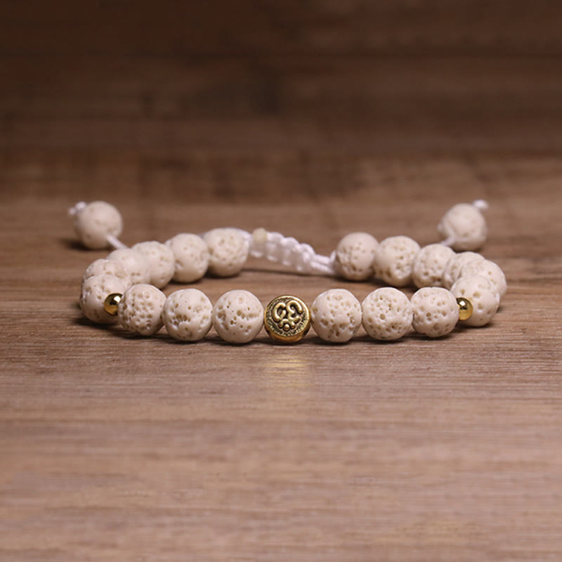 Buddha Stones Whitelava Rock Om Symbol Healing Calm Bracelet - White Lava Rock(Wrist Circumference: 15-21cm) - image 1