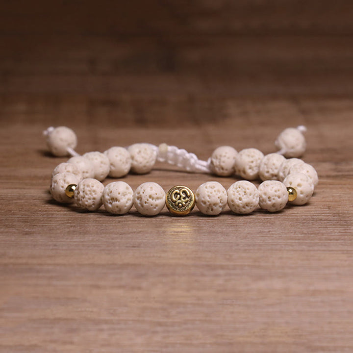 Buddha Stones Whitelava Rock Om Symbol Healing Calm Bracelet - White Lava Rock(Wrist Circumference: 15-21cm) - image 1
