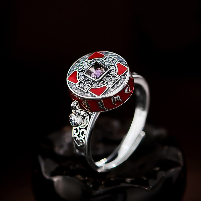 Buddha Stones Om Mani Padme Hum Copper Prayer Wheel Rotatable Wealth Ring - Copper(Wealth♥Luck) - image 1
