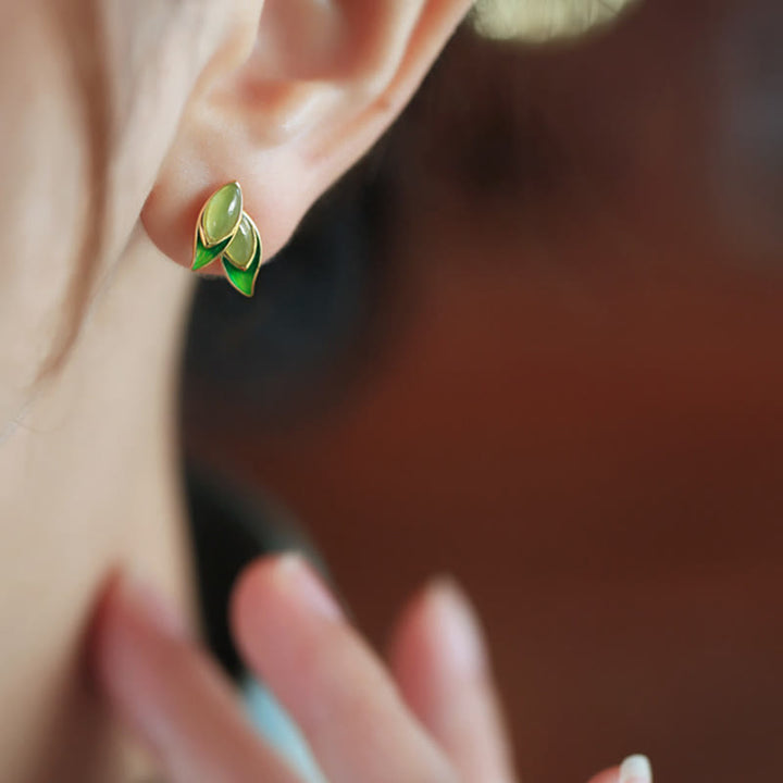 Buddha Stones 925 Sterling Silver Jade Leaf Prosperity Earrings  - image 5