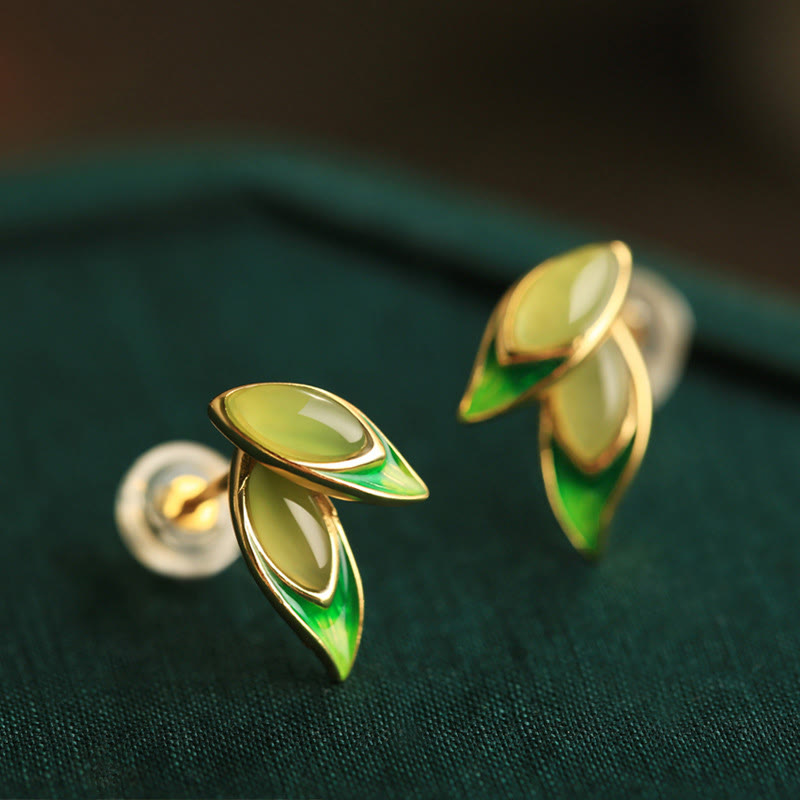 Buddha Stones 925 Sterling Silver Jade Leaf Prosperity Earrings  - image 2