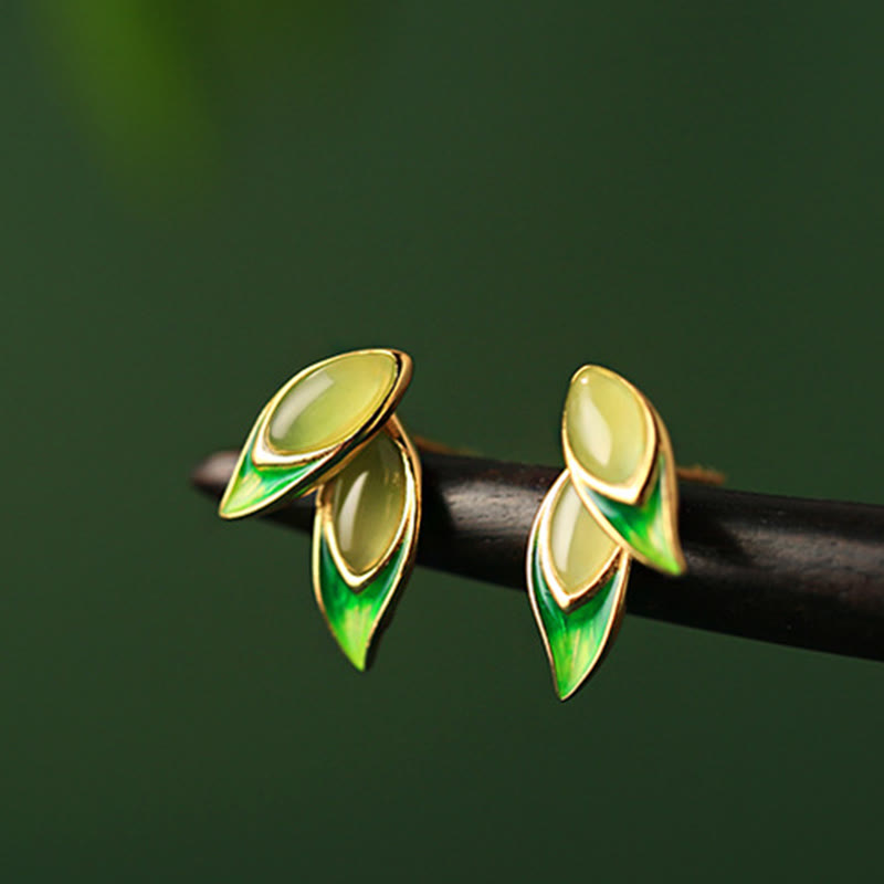 Buddha Stones 925 Sterling Silver Jade Leaf Prosperity Earrings  - image 10