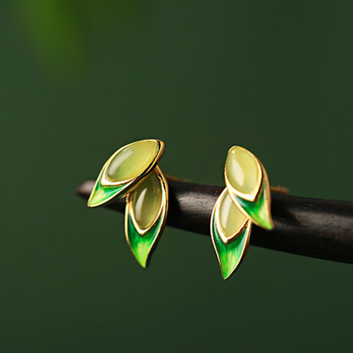 Buddha Stones 925 Sterling Silver Jade Leaf Prosperity Earrings  - image 10