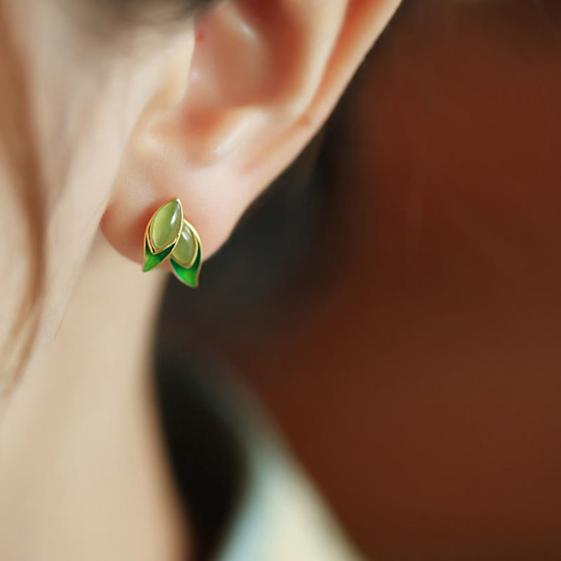 Buddha Stones 925 Sterling Silver Jade Leaf Prosperity Earrings  - image 11