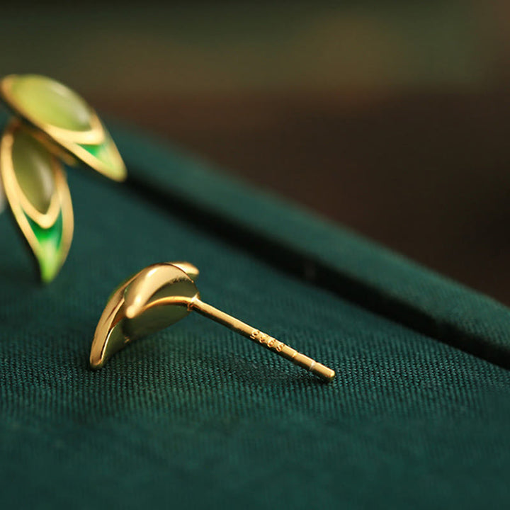 Buddha Stones 925 Sterling Silver Jade Leaf Prosperity Earrings  - image 4