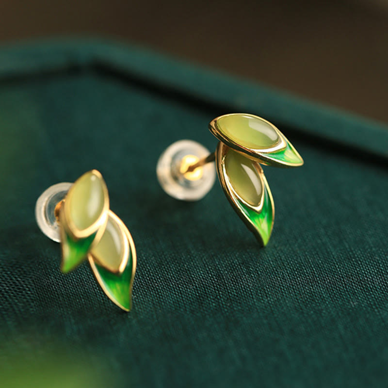 Buddha Stones 925 Sterling Silver Jade Leaf Prosperity Earrings  - image 9