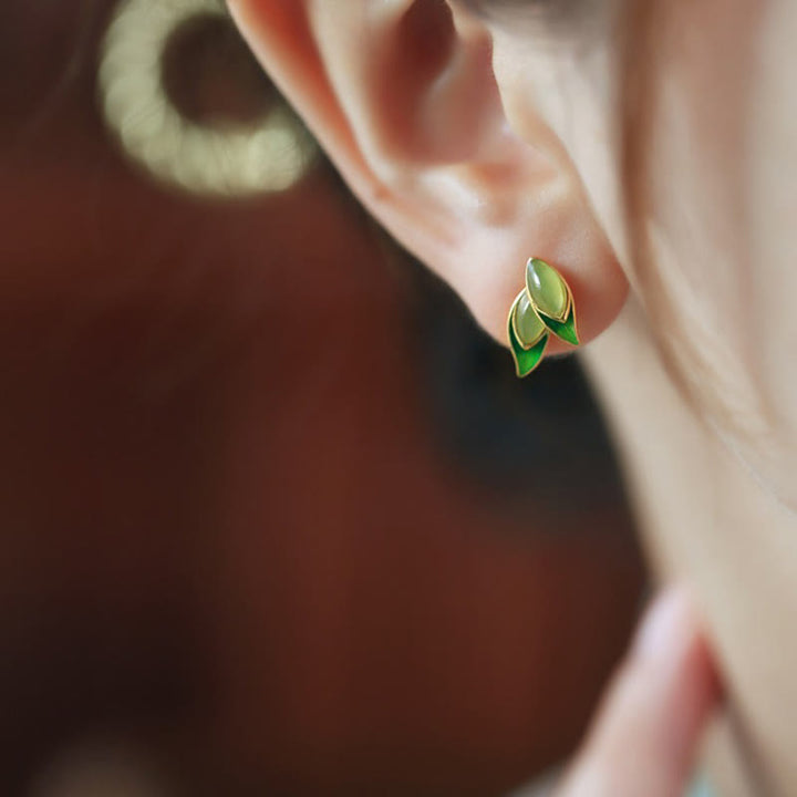Buddha Stones 925 Sterling Silver Jade Leaf Prosperity Earrings  - image 12