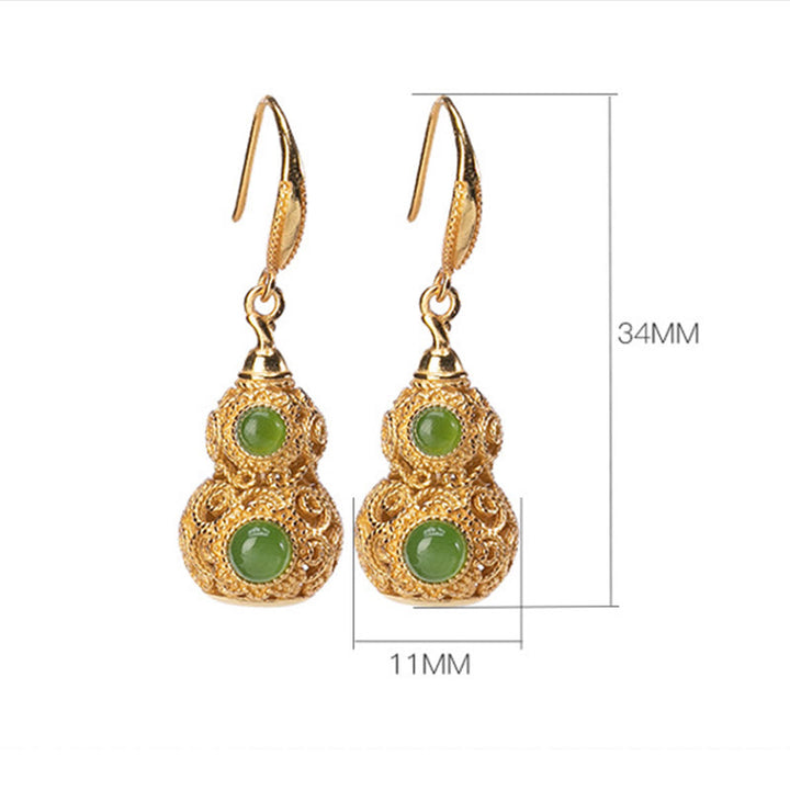 Buddha Stones Copper Hollow Gourd Jade Prosperity Earrings - image 8