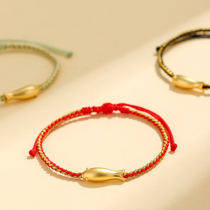 Buddha Stones 999 Sterling Silver Lucky Koi Fish Protection Rope Bracelet - image 1