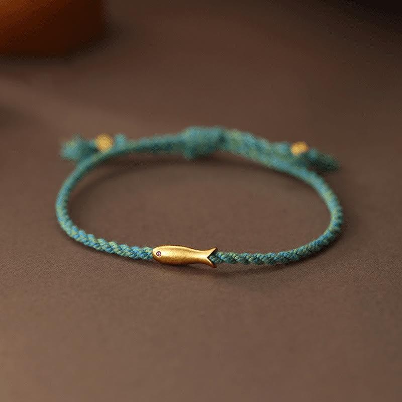 Buddha Stones Copper Lucky Koi Fish Luck Rope Bracelet - Blue Rope(Wrist Circumference: 15-19cm) - image 1