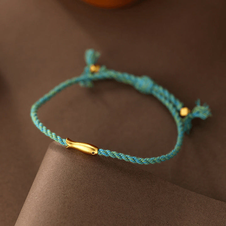 Buddha Stones Copper Lucky Koi Fish Luck Rope Bracelet - image 1
