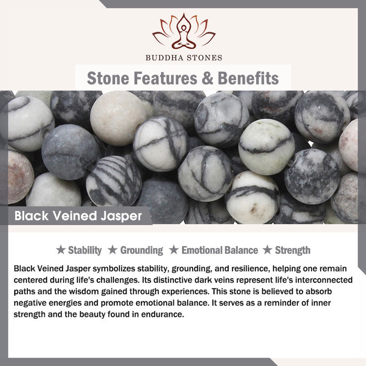 Buddha Stones Grey Tabby Cat Natural Black Veined Jasper Strength Bracelet - image 9