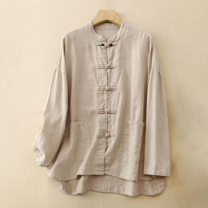 Buddha Stones Literary Artistic Chinese Knot Button Casual Cotton Clothing - Linen - US8-10，UK/AU12-14，EU40-42 (2XL) - image 0