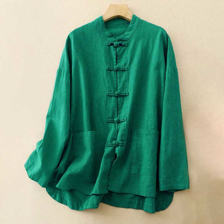 Buddha Stones Literary Artistic Chinese Knot Button Casual Cotton Clothing - Green - US12，UK/AU16，EU44 (2XL) - image 14