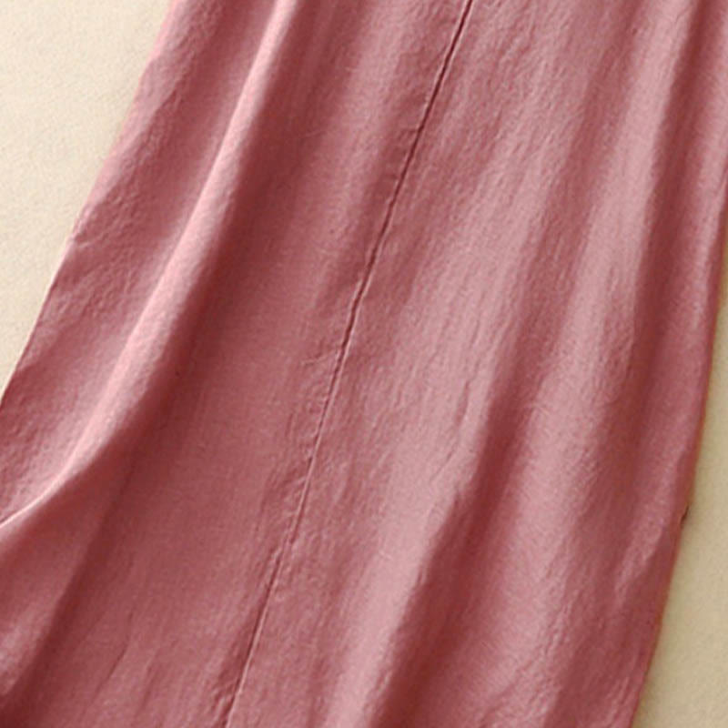 Buddha Stones Summer Daily Casual Pure Color Crew Neck Simple Design Sleeveless Cotton Linen Midi Dress - image 3
