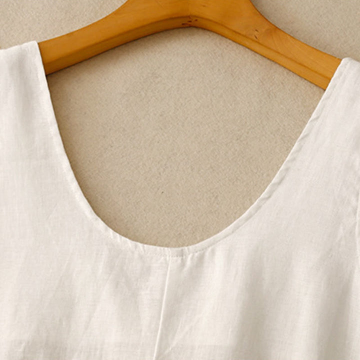 Buddha Stones Summer Daily Casual Pure Color Crew Neck Simple Design Sleeveless Cotton Linen Midi Dress - image 10