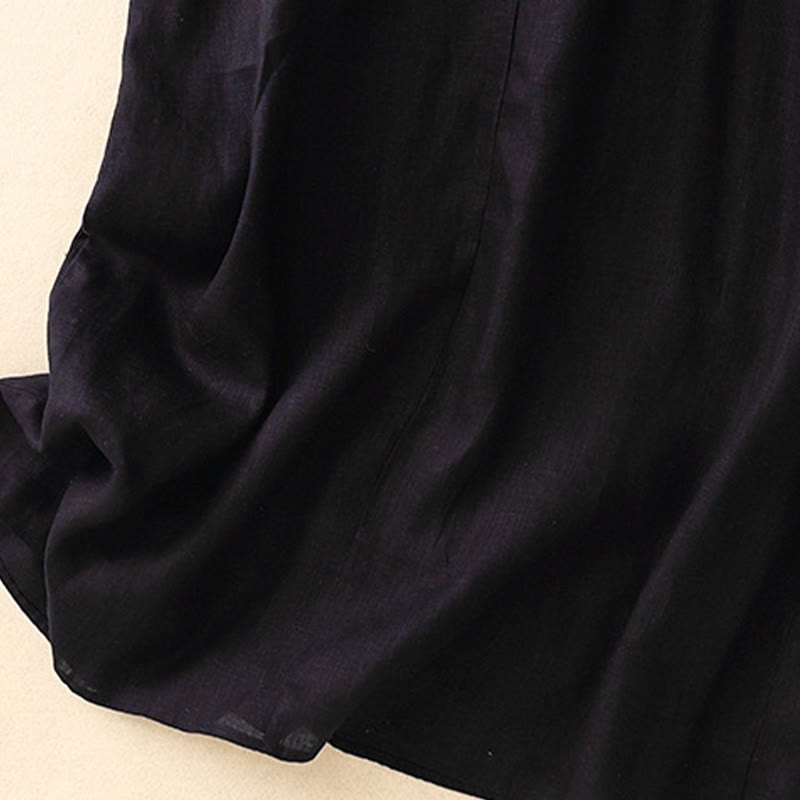 Buddha Stones Summer Daily Casual Pure Color Crew Neck Simple Design Sleeveless Cotton Linen Midi Dress - image 16