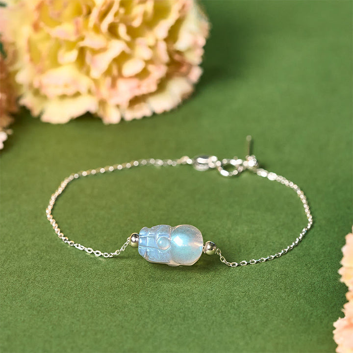 Buddha Stones 925 Sterling Silver Pixiu Moonstone Healing Bracelet - Moonstone(Wrist Circumference: 15.5-16cm) - image 0
