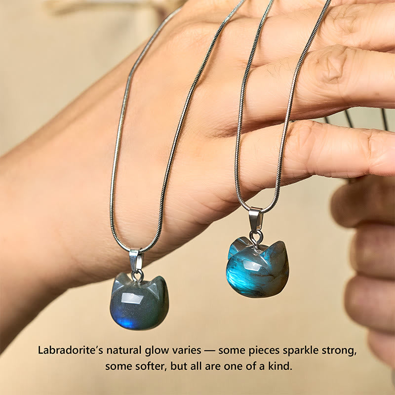 Buddha Stones Natural Cat Pattern Labradorite Healing Necklace Pendant - image 4