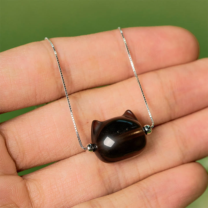 Buddha Stones 925 Sterling Silver Cat Natural Ice Obsidian Positive Bracelet - image 8