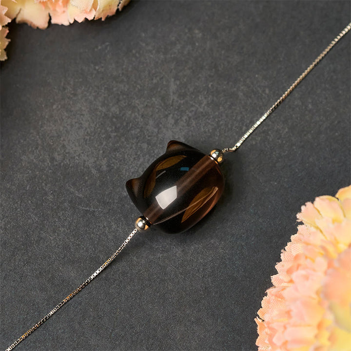 Buddha Stones 925 Sterling Silver Cat Natural Ice Obsidian Positive Bracelet - image 3