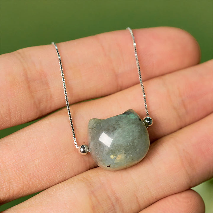 Buddha Stones 925 Sterling Silver Faceless Cat Head Natural Labradorite Healing Bracelet - image 10