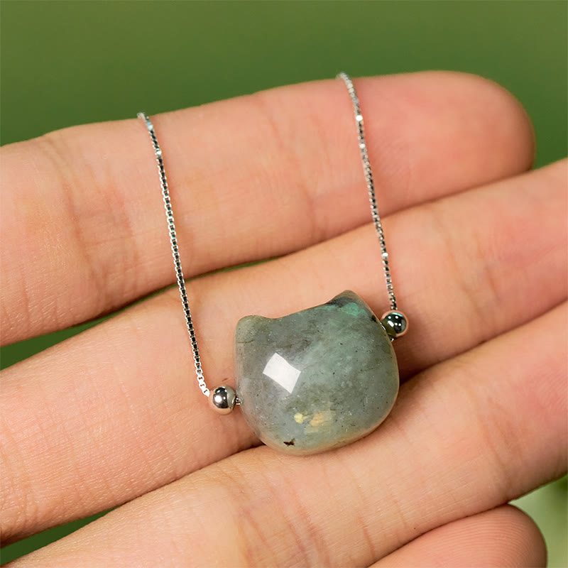 Buddha Stones 925 Sterling Silver Faceless Cat Head Natural Labradorite Healing Bracelet - image 9