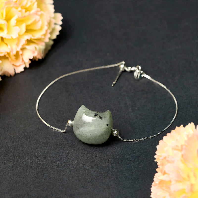 Buddha Stones 925 Sterling Silver Faceless Cat Head Natural Labradorite Healing Bracelet - image 3