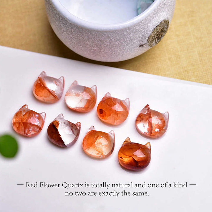 Buddha Stones 925 Sterling Silver Faceless Cat Head Natural Red Flower Quartz Passion Bracelet - image 10