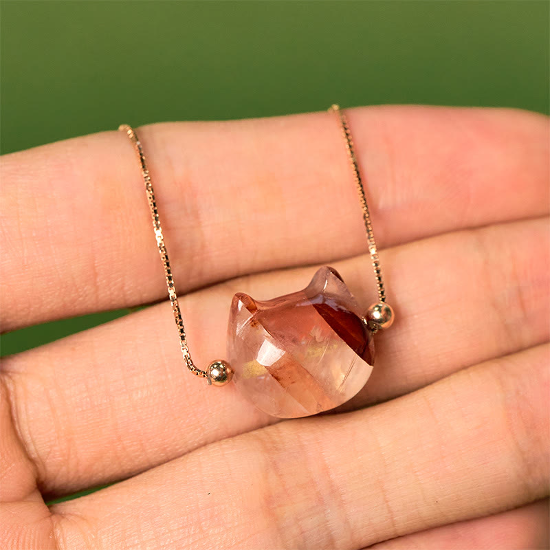 Buddha Stones 925 Sterling Silver Faceless Cat Head Natural Red Flower Quartz Passion Bracelet - image 8