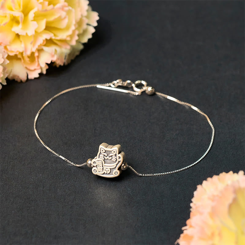 Buddha Stones 999 Sterling Silver Fortune Cat 925 Sterling Silver Chain Protection Bracelet - image 3