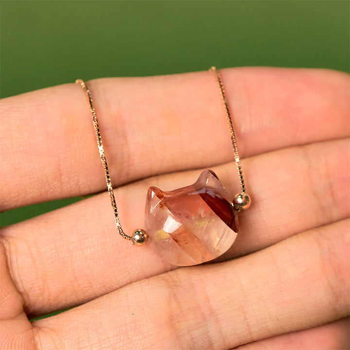 Buddha Stones 925 Sterling Silver Cat Head Natural Red Flower Quartz Protection Necklace Pendant - image 8