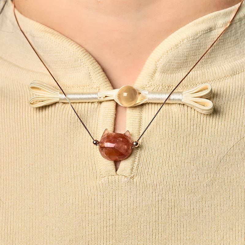 Buddha Stones 925 Sterling Silver Cat Head Natural Red Flower Quartz Protection Necklace Pendant - image 5