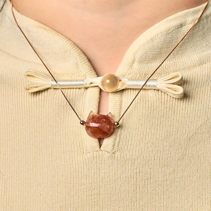 Buddha Stones 925 Sterling Silver Cat Head Natural Red Flower Quartz Protection Necklace Pendant - image 5
