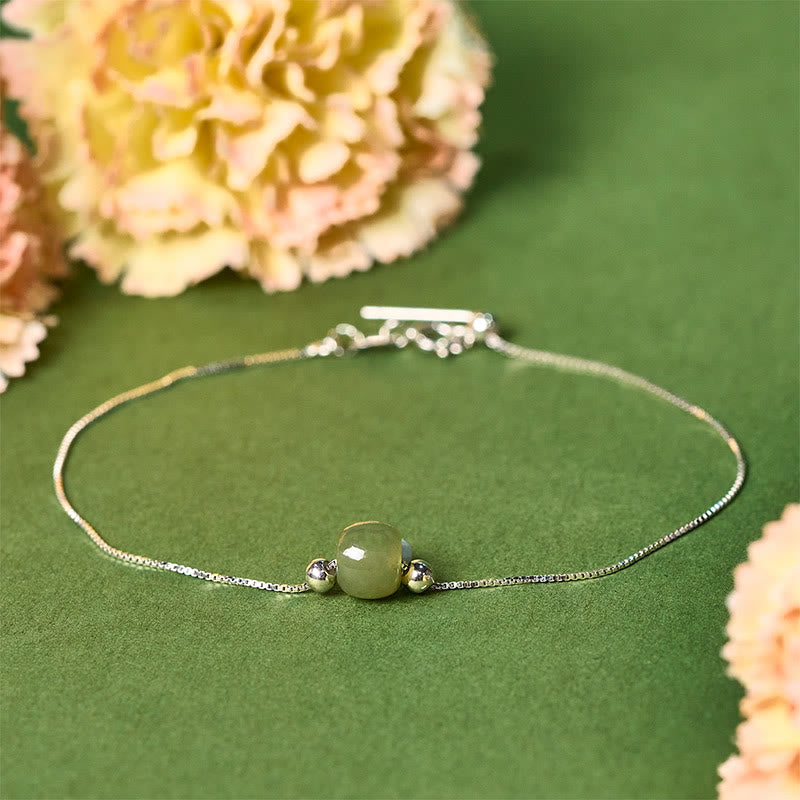 Buddha Stones 925 Sterling Silver Natural Jade Bead Abundance Chain Bracelet - Dark Green Jade - 925 Sterling Silver Chain - image 9