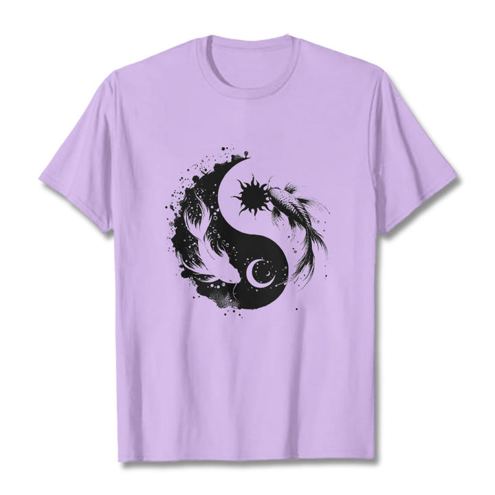 Buddha Stonessun And Moon Yin Yang Koi Pattern Tee T-shirt - Plum - 2XL - image 16