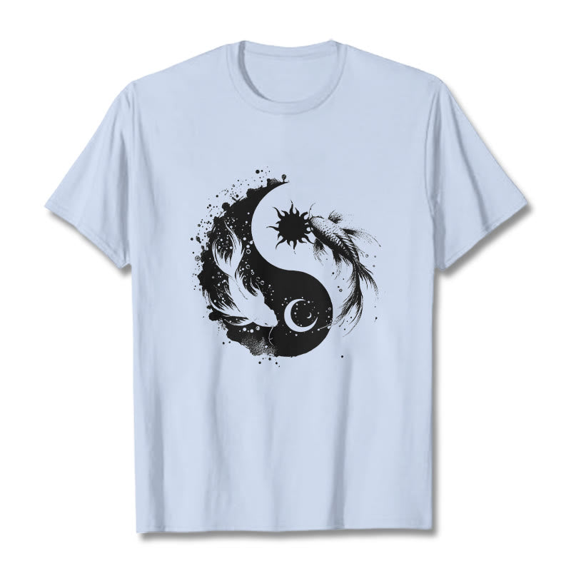 Buddha Stonessun And Moon Yin Yang Koi Pattern Tee T-shirt - LightCyan - 2XL - image 18