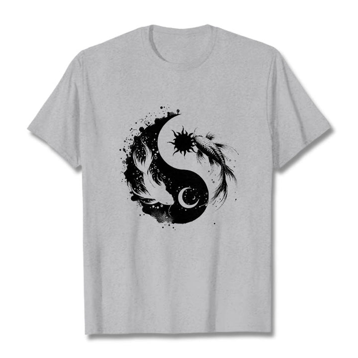 Buddha Stonessun And Moon Yin Yang Koi Pattern Tee T-shirt - LightGrey - 2XL - image 19