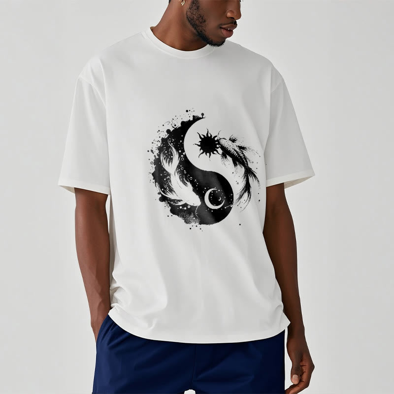 Buddha Stonessun And Moon Yin Yang Koi Pattern Tee T-shirt - image 1