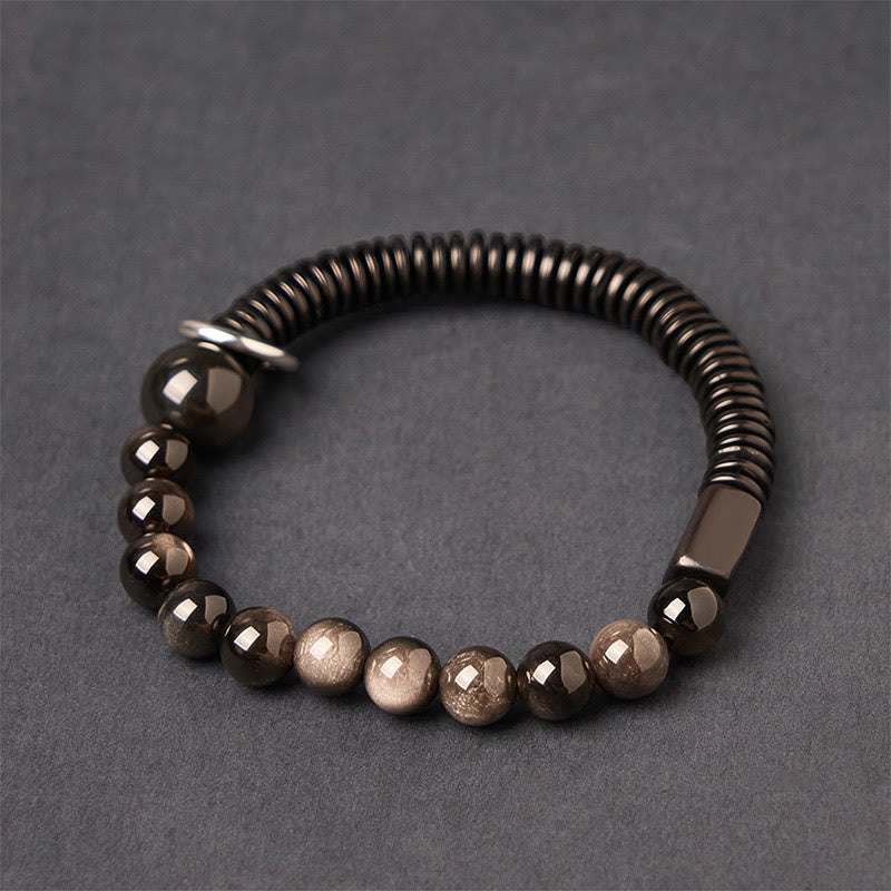 FREE Today: Soothing and Protection Silver Sheen Obsidian Coconut Shell Bracelet - Silver Sheen Obsidian & Coconut Shell(Wrist Circumference: 18-20cm) - image 1