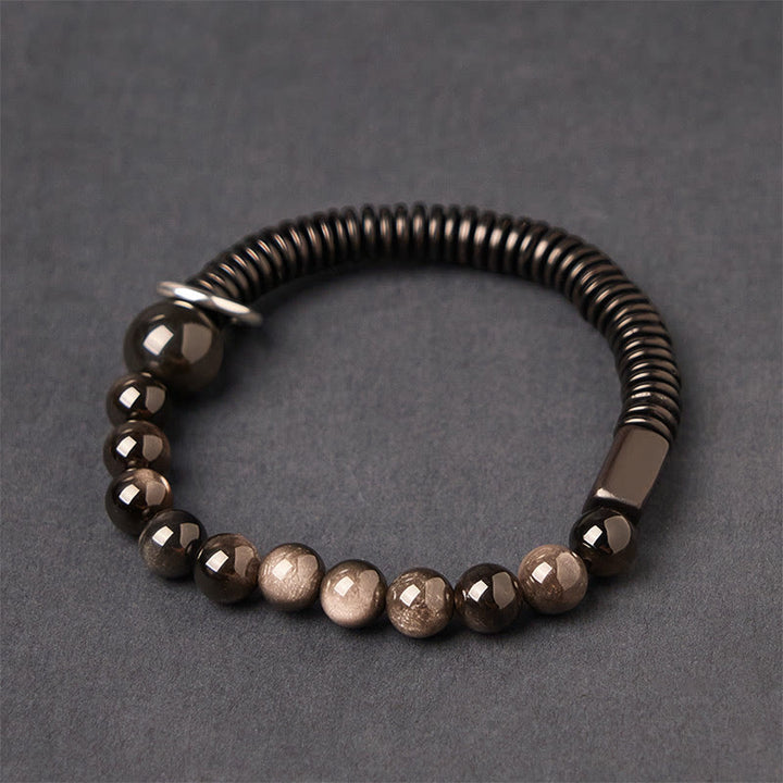 FREE Today: Soothing and Protection Silver Sheen Obsidian Coconut Shell Bracelet - Silver Sheen Obsidian & Coconut Shell(Wrist Circumference: 18-20cm) - image 1
